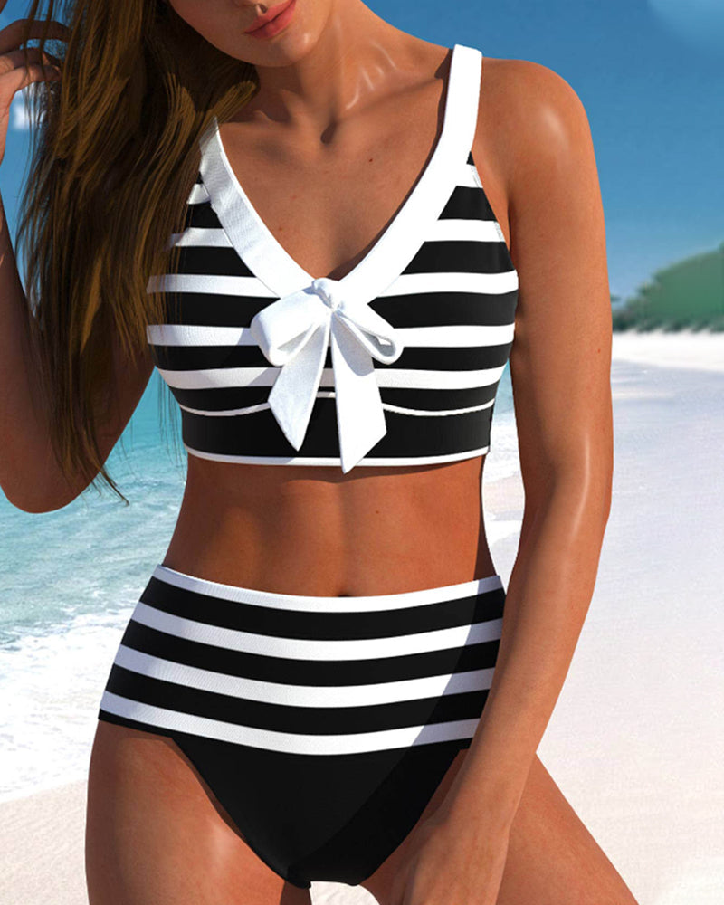 Women's Elegant High-Waist Striped Bikini Set 1