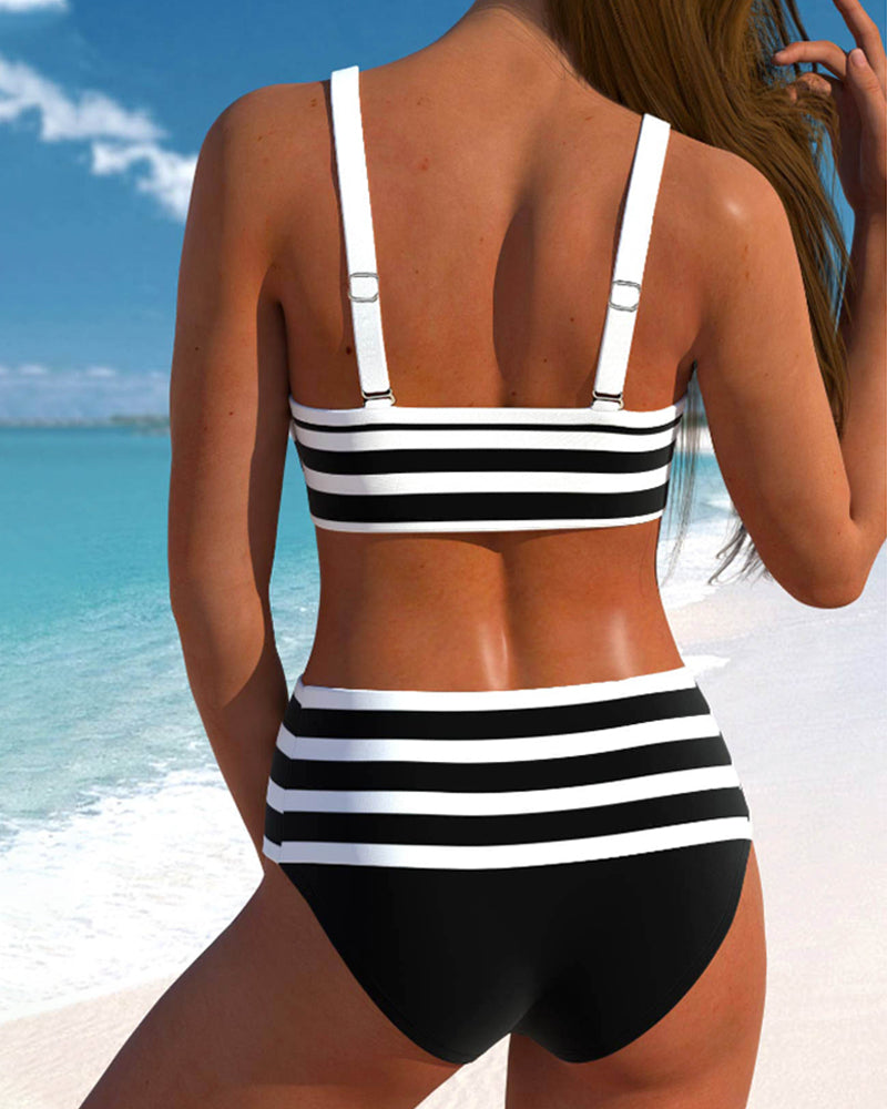 Women's Elegant High-Waist Striped Bikini Set 2