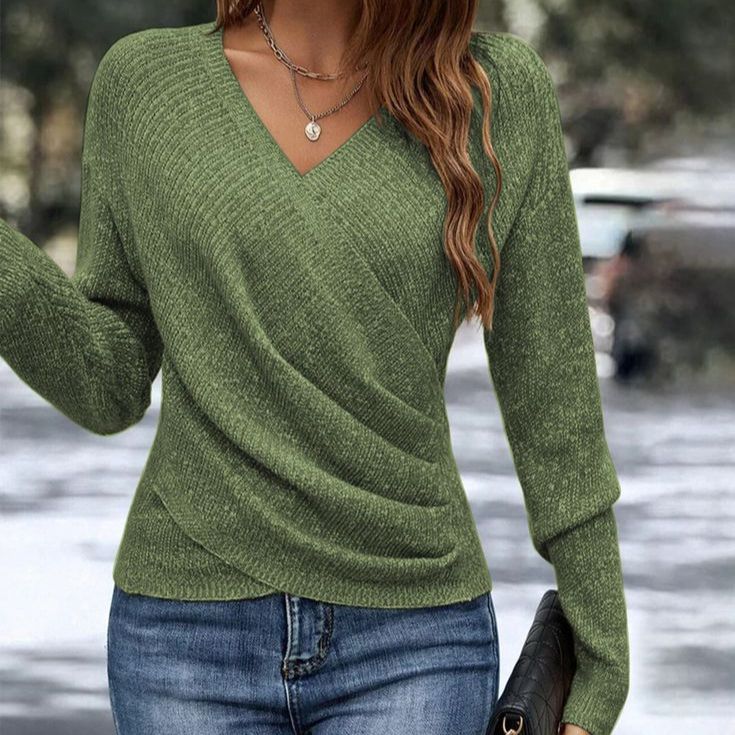 Women's Long Sleeve V-Neck Wrap Front Sweater 1