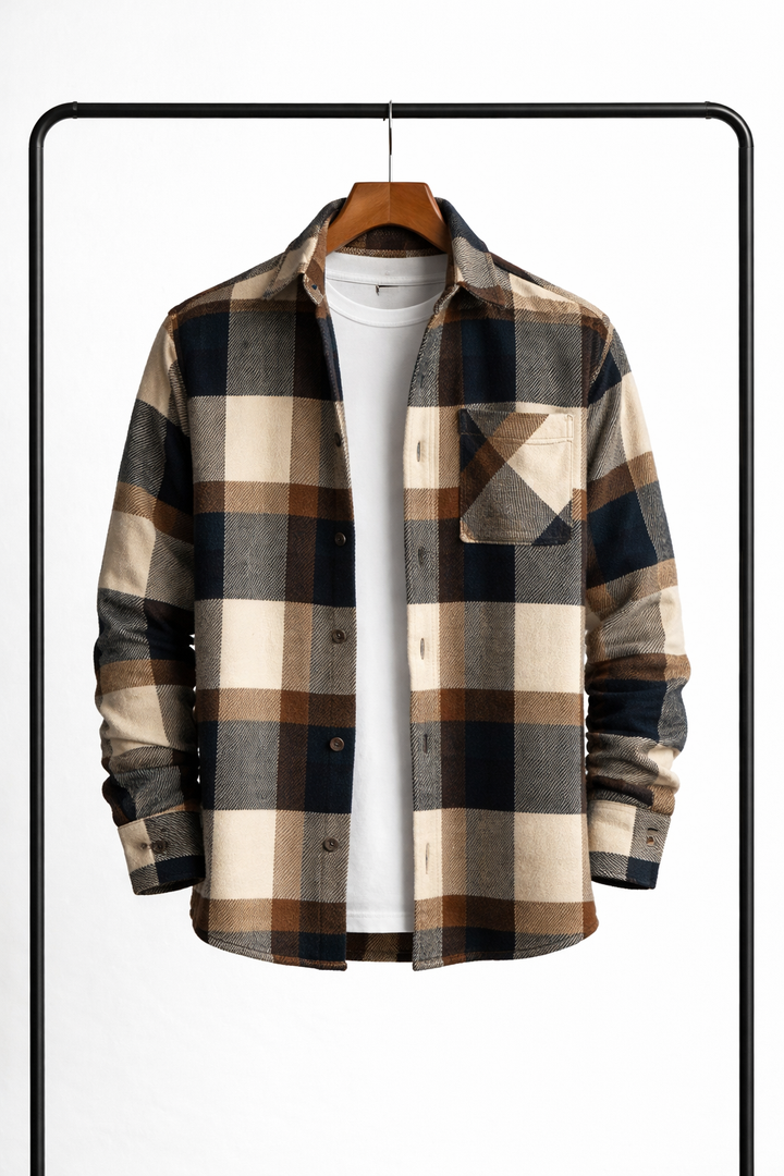 Camicia da uomo in flanella a quadri senza maniche a maniche lunghe