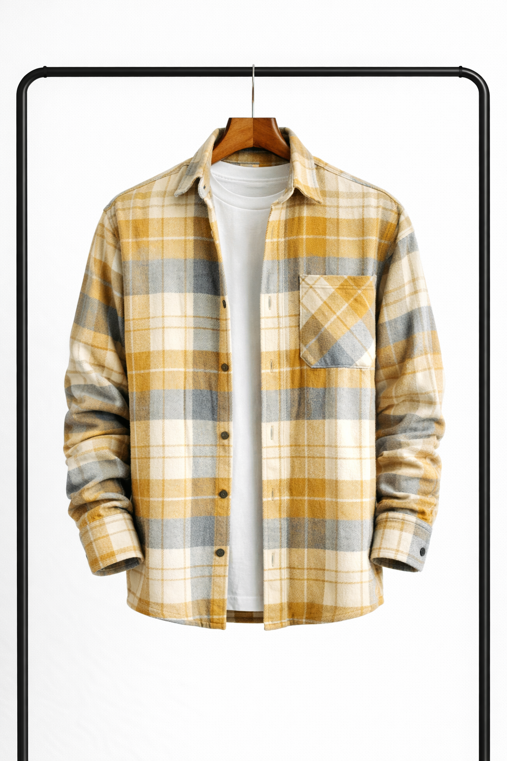 Camicia da uomo in flanella a quadri senza maniche a maniche lunghe