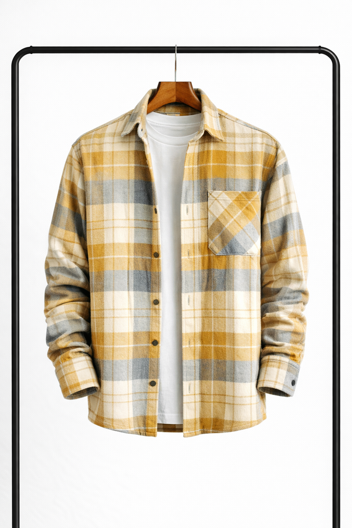 Camicia da uomo in flanella a quadri senza maniche a maniche lunghe