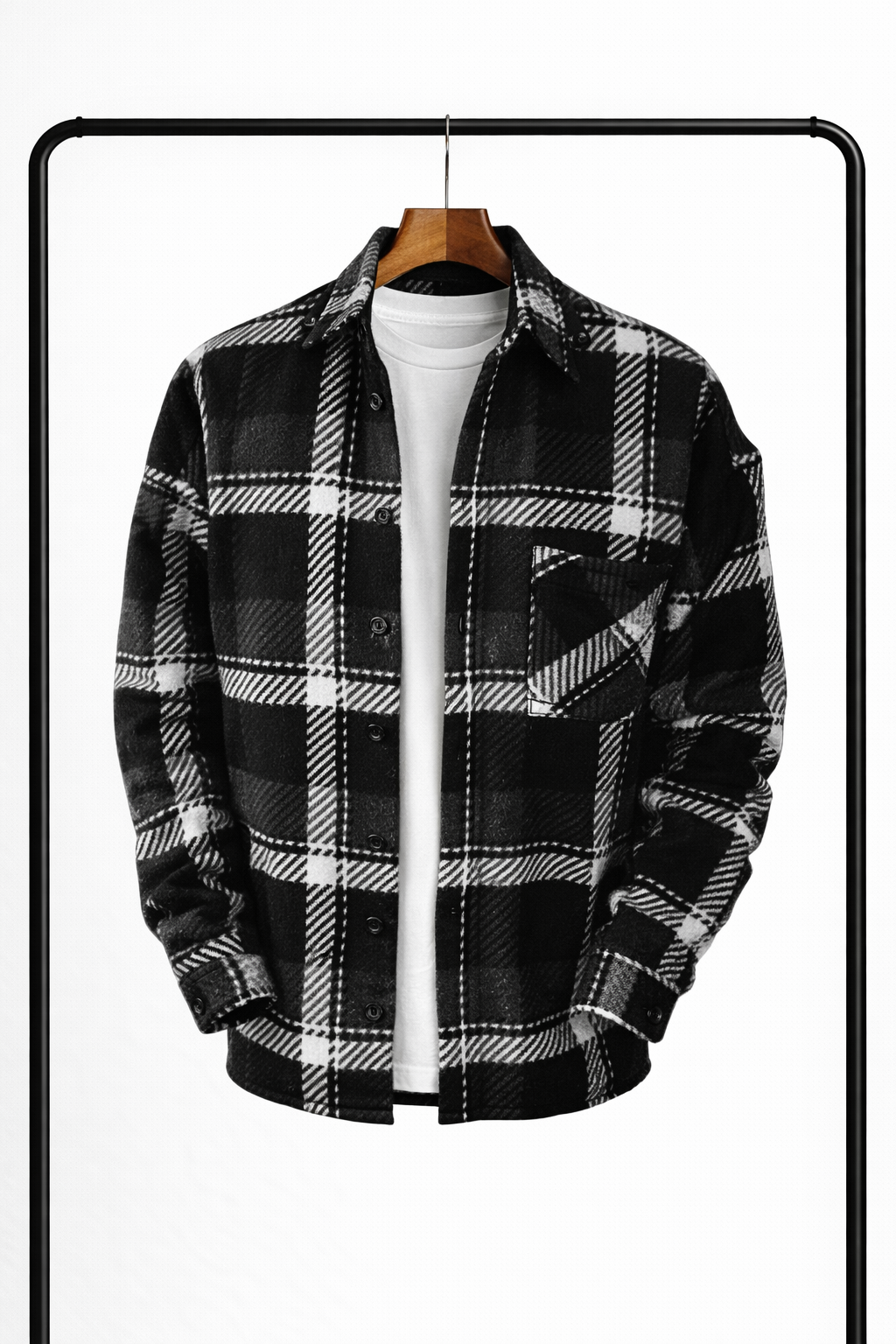 Camicia da uomo in flanella a quadri senza maniche a maniche lunghe
