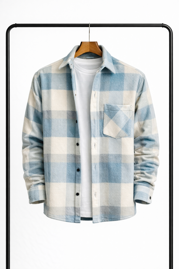 Camicia da uomo in flanella a quadri senza maniche a maniche lunghe