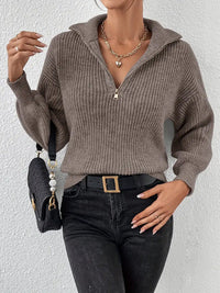 Women's Batwing Sleeve Chunky Half-Zip Sweater