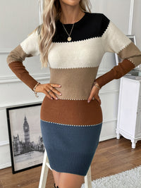 Women's Color Block Bodycon Knit Sweater Dress