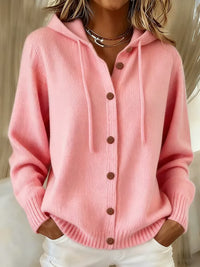 Women's Hooded Drawstring Knit Cardigan Sweater