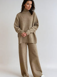 Women's Turtleneck Sweater Wide-Leg Pants Set