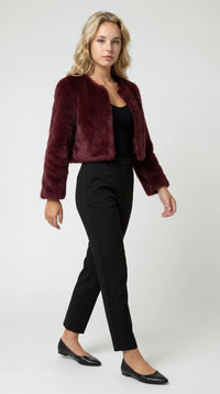 Women's Cropped Open Front Faux Fur Jacket