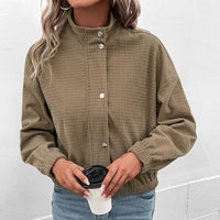 Women's Cropped Waffle Texture Stand Collar Jacket