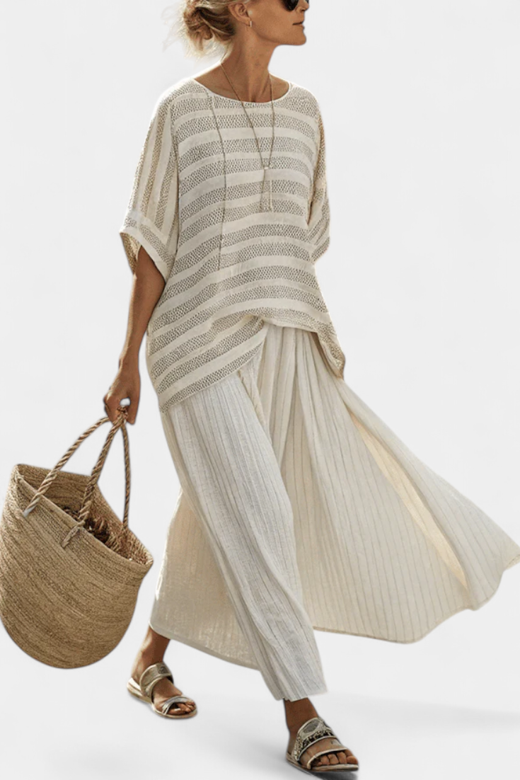 Women's Lightweight Striped Bamboo Summer Outfit 1