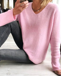 Women's Cozy Relaxed Fit Long Sleeve V Neck Sweater