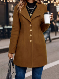 Women's Fitted Gold Button Mid Length Coat