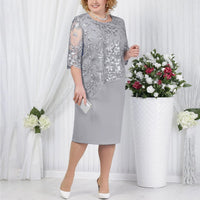 Women's Elegant Short Sleeve Faux-Wrap Midi Dress