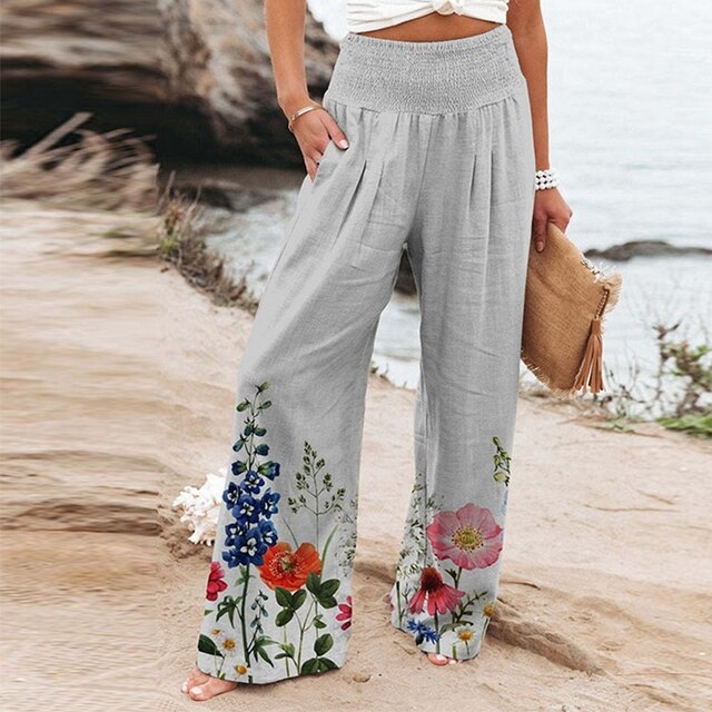 Women's Casual Floral High-Waist Wide-Leg Pants 1