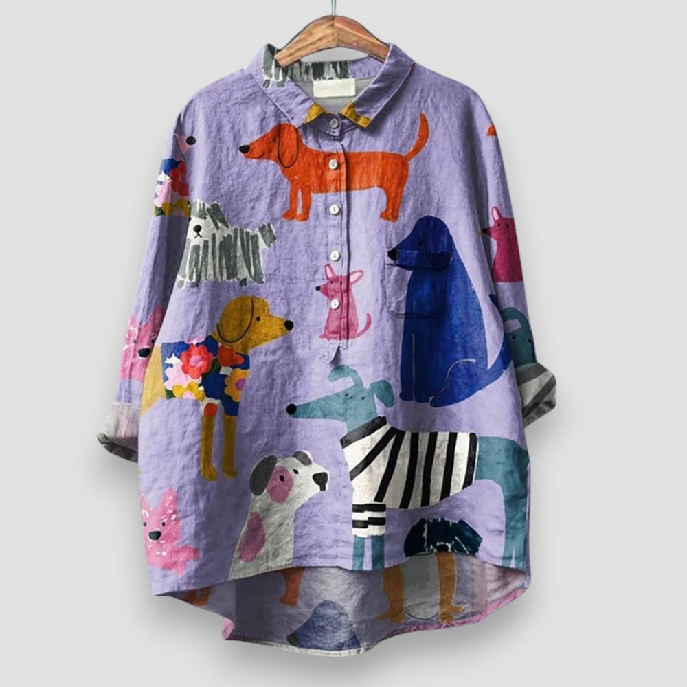 Women's Playful Dog Print Relaxed Fit Shirt 2