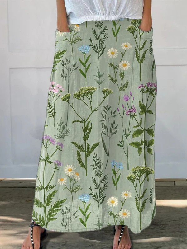 Women's Elegant Spring Field Print A-Line Skirt 1