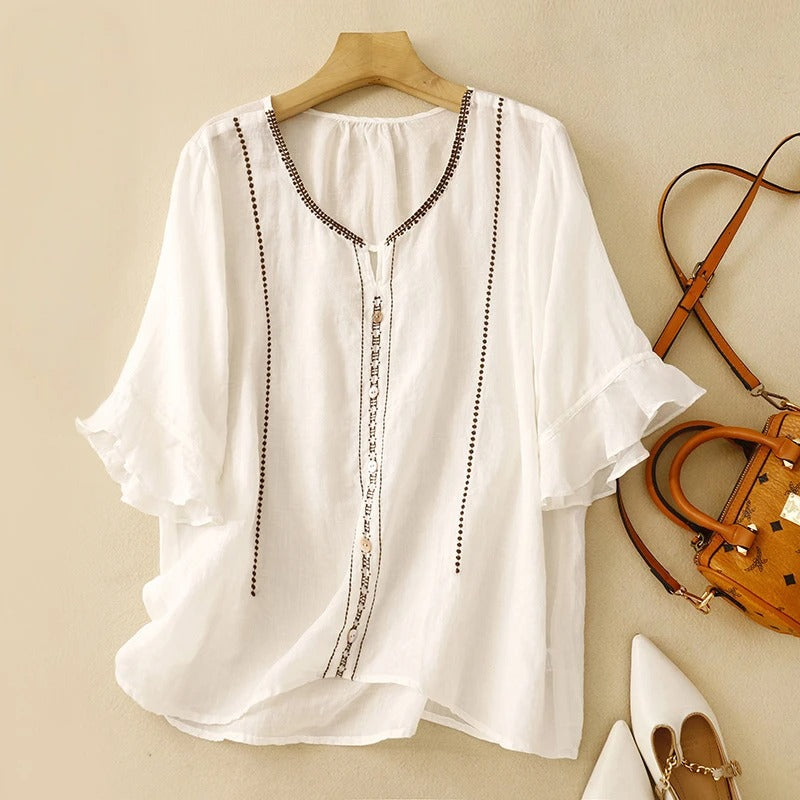 Women's Elegant Flutter Sleeve Ruffle Blouse 1