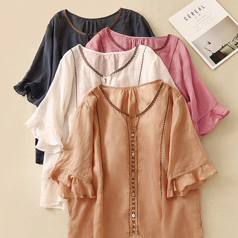 Women's Elegant Flutter Sleeve Ruffle Blouse 2