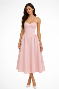 Abito midi da donna in raso | elegante design a corpetto a linea ad A
