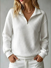 Women's Quilted Half-Zip Collared Pullover Sweatshirt