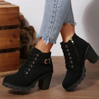 Women's Lace-Up Buckle Strap Platform Ankle Boots