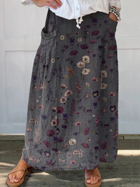 Elegant A-formet nederdel til kvinder med blomstret print og lommer