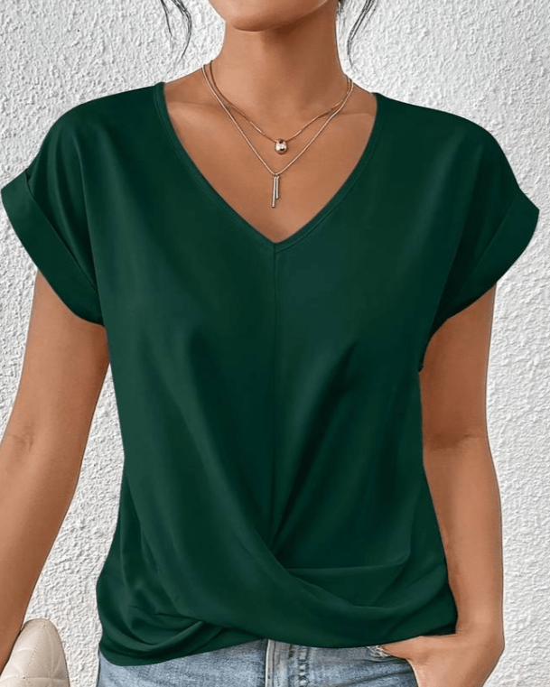 Women's Casual V-Neck Twist Front Short Sleeve Top 1