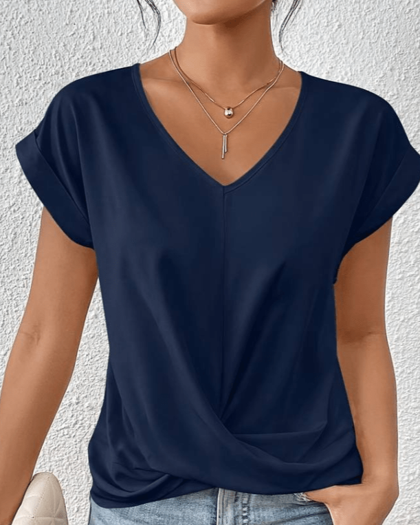 Women's Casual V-Neck Twist Front Short Sleeve Top 2