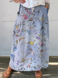 Women's Vintage Blue Print A-Line Casual Skirt