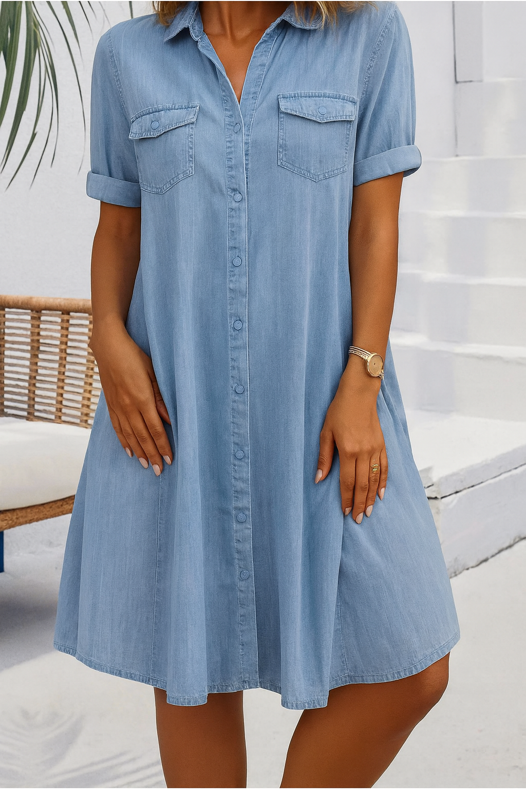 Women's Lightweight Casual Denim Look Shirt Dress 1