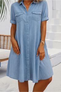 Women's Lightweight Casual Denim Look Shirt Dress