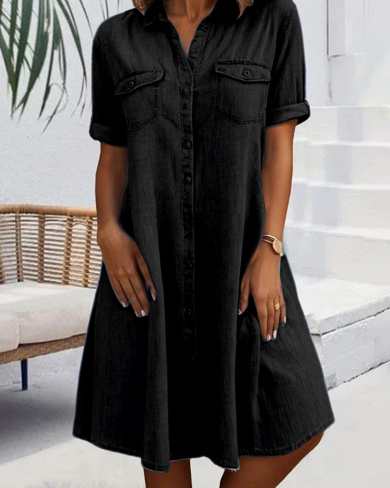Women's Lightweight Casual Denim Look Shirt Dress 2
