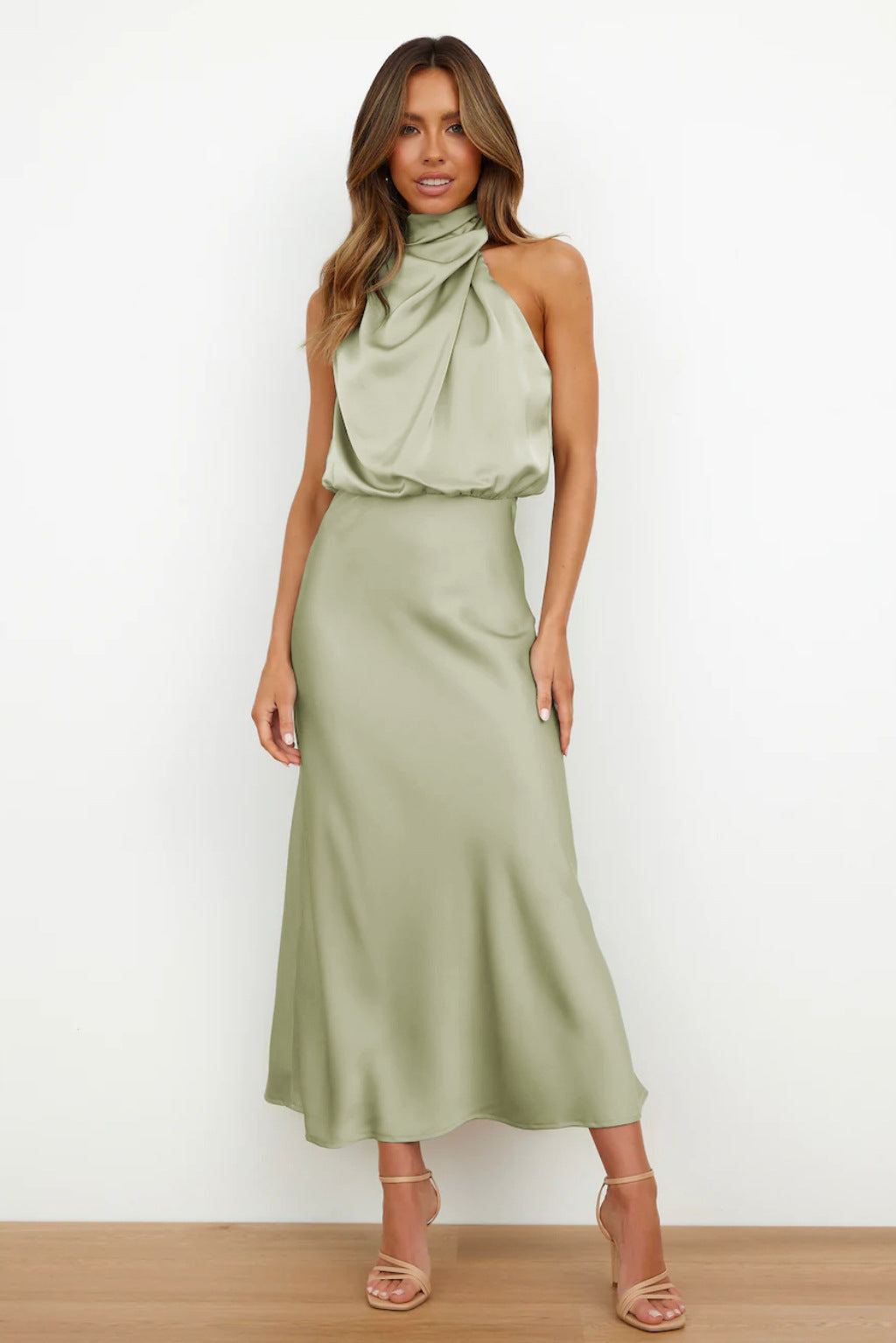 Women's Elegant Satin Halter Evening Dress 1
