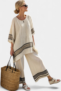 Women's Lightweight Striped Loungewear Two Piece Set