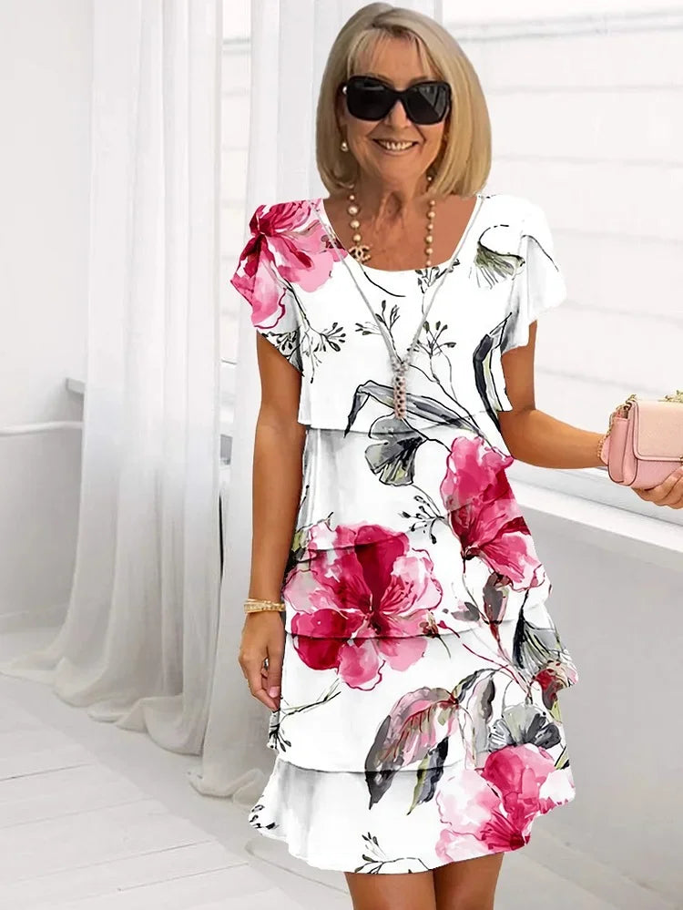 Women's Elegant Ruffled Floral Pleated Dress 1