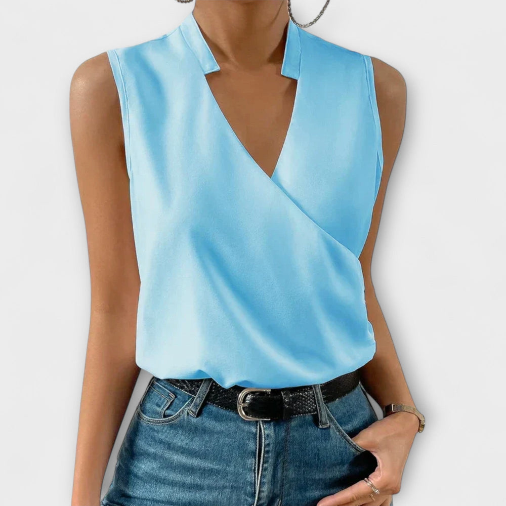 Women's Lightweight Sleeveless Wrap V-Neck Blouse 2