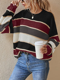 Women's Oversized Striped Color Block Knit Sweater