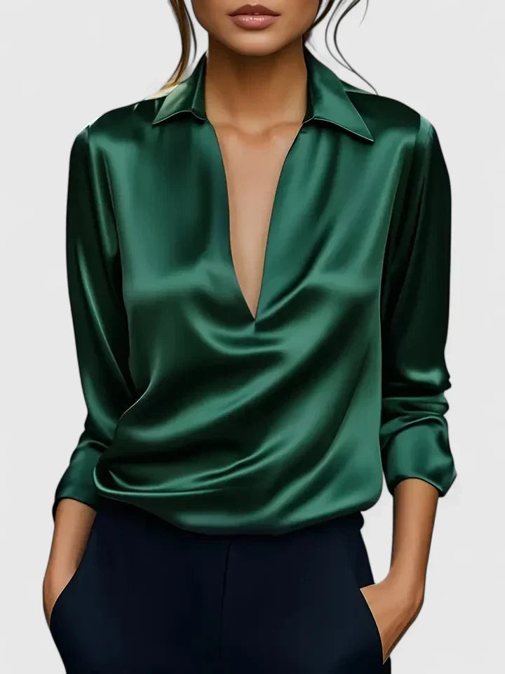 Women's Elegant Draped Neckline Long Sleeve Blouse 1