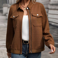 Women's Brown Diamond Textured Cropped Jacket