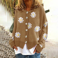 Women's Daisy Print Knit Cardigan Sweater