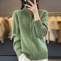 Women's Full Zip Stand Collar Knit Cardigan