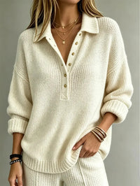 Women's Oversized Button Placket Polo Collar Sweater