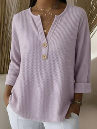 Women's Waffle Knit 3/4 Sleeve Henley Top