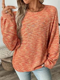 Women's Orange Waffle Knit Puff Sleeve Sweater