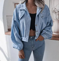 Women's Retro Cropped Drawstring Hem Corduroy Jacket