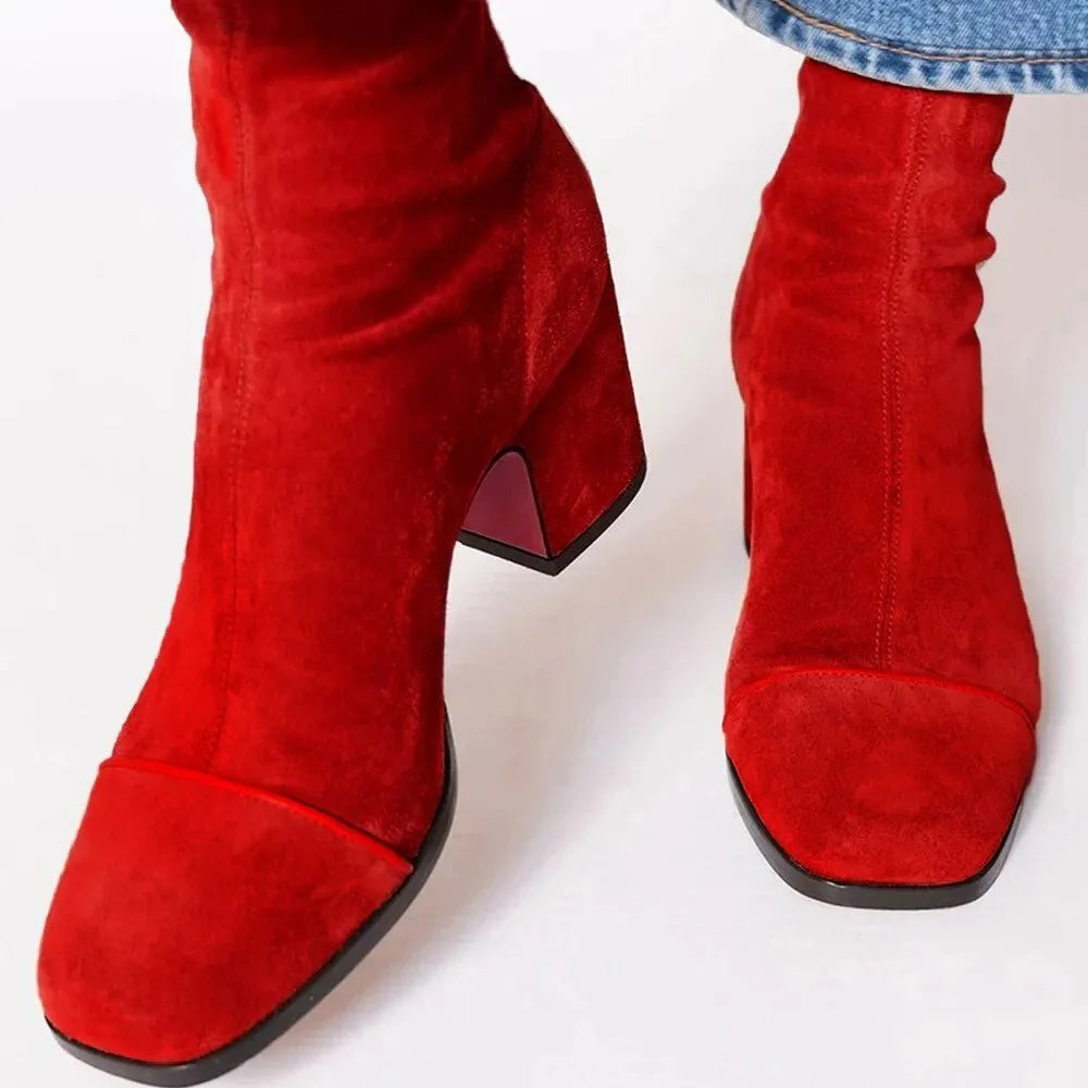 Women's Comfortable Chic Square Toe Heeled Boots 1