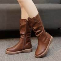Women's Slouchy Faux Leather Mid Calf Flat Boots