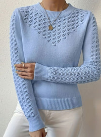 Women's Slim Fit Pointelle Crew Neck Sweater