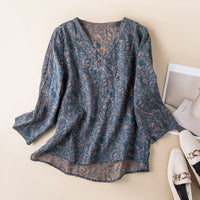 Women's Relaxed Fit Button Front Blouse with Embroidery
